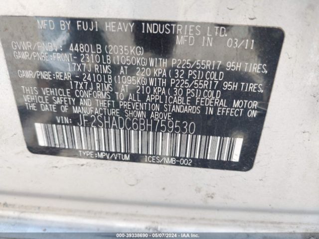 Photo 8 VIN: JF2SHADC6BH759530 - SUBARU FORESTER 