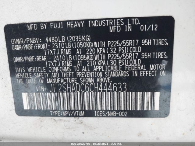 Photo 8 VIN: JF2SHADC6CH444633 - SUBARU FORESTER 