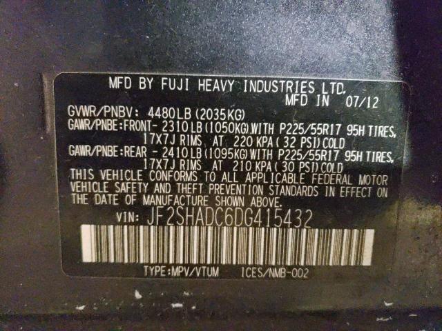 Photo 12 VIN: JF2SHADC6DG415432 - SUBARU FORESTER 