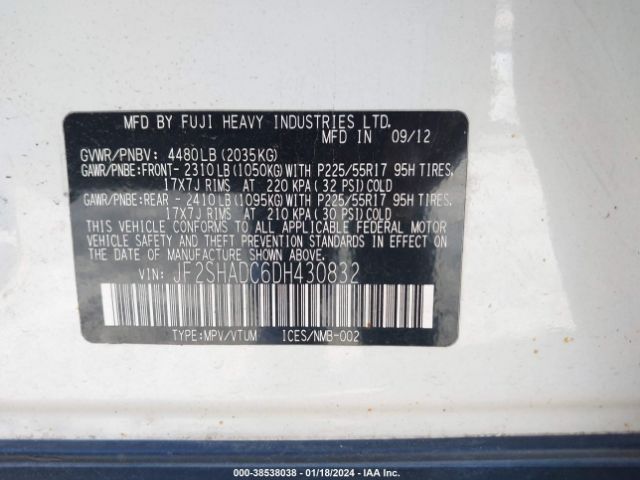 Photo 8 VIN: JF2SHADC6DH430832 - SUBARU FORESTER 