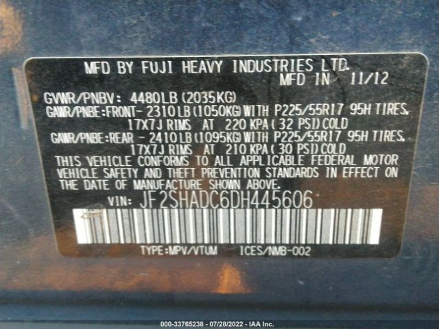 Photo 8 VIN: JF2SHADC6DH445606 - SUBARU FORESTER 