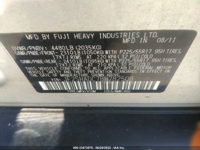 Photo 8 VIN: JF2SHADC7BH782508 - SUBARU FORESTER 