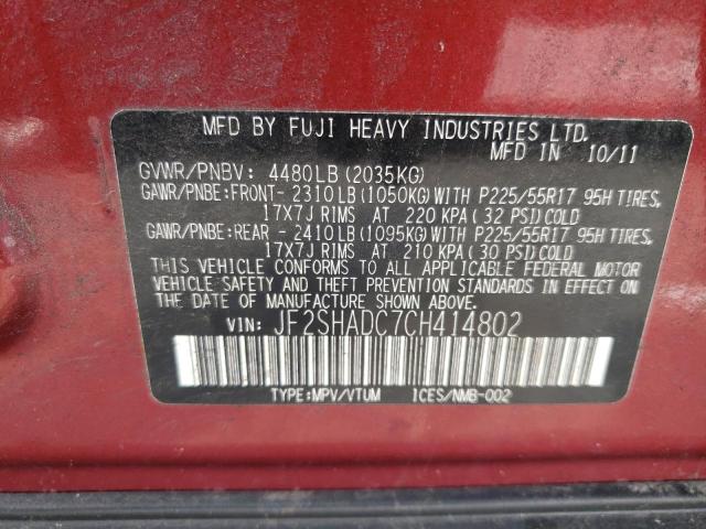 Photo 11 VIN: JF2SHADC7CH414802 - SUBARU FORESTER 2 