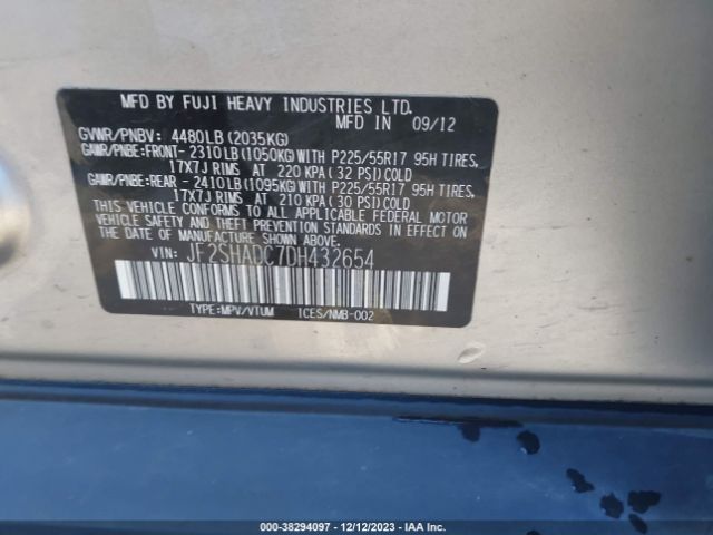 Photo 8 VIN: JF2SHADC7DH432654 - SUBARU FORESTER 