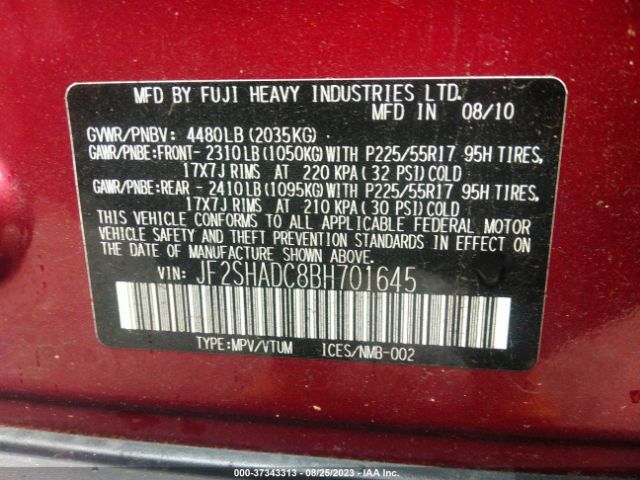 Photo 8 VIN: JF2SHADC8BH701645 - SUBARU FORESTER 