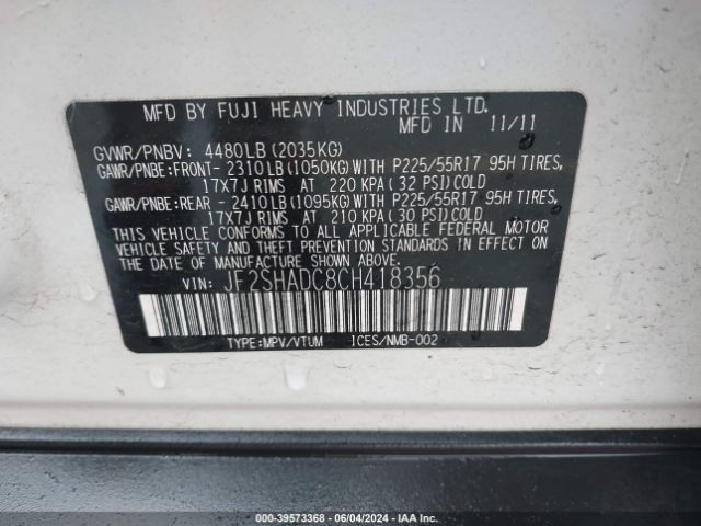 Photo 8 VIN: JF2SHADC8CH418356 - SUBARU FORESTER 