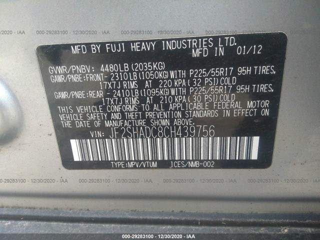 Photo 8 VIN: JF2SHADC8CH439756 - SUBARU FORESTER 