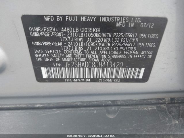 Photo 8 VIN: JF2SHADC8DH413420 - SUBARU FORESTER 