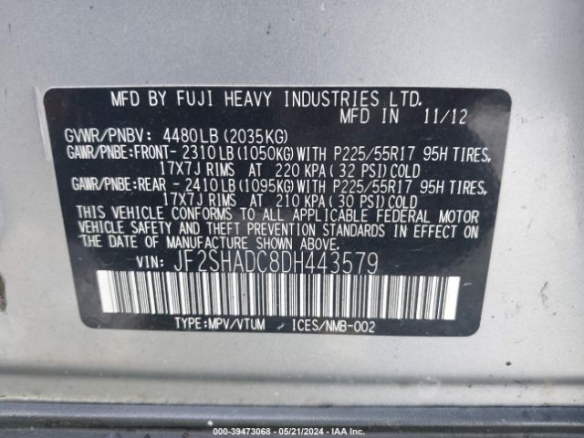 Photo 8 VIN: JF2SHADC8DH443579 - SUBARU FORESTER 