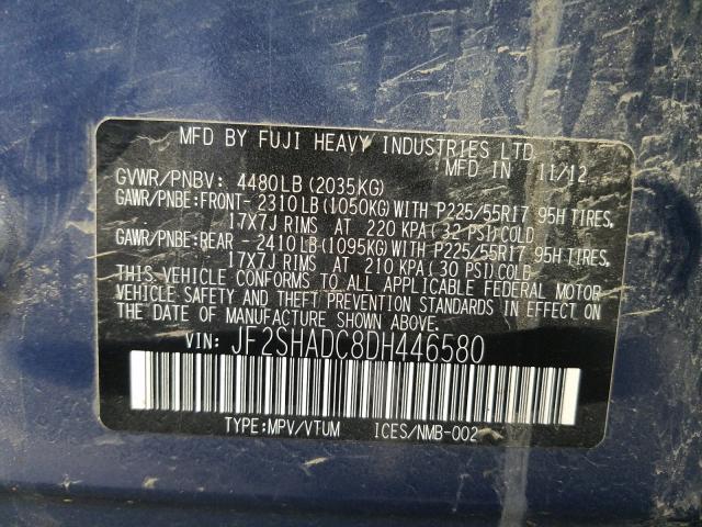 Photo 9 VIN: JF2SHADC8DH446580 - SUBARU FORESTER 2 