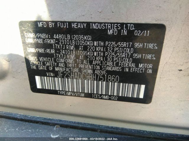 Photo 8 VIN: JF2SHADC9BH751860 - SUBARU FORESTER 