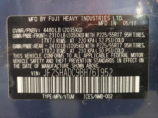 Photo 11 VIN: JF2SHADC9BH761952 - SUBARU FORESTER 2 