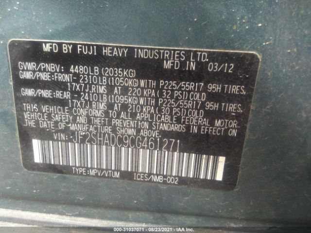 Photo 8 VIN: JF2SHADC9CG461271 - SUBARU FORESTER 