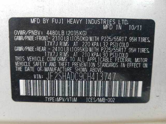 Photo 9 VIN: JF2SHADC9CH413747 - SUBARU FORESTER 2 