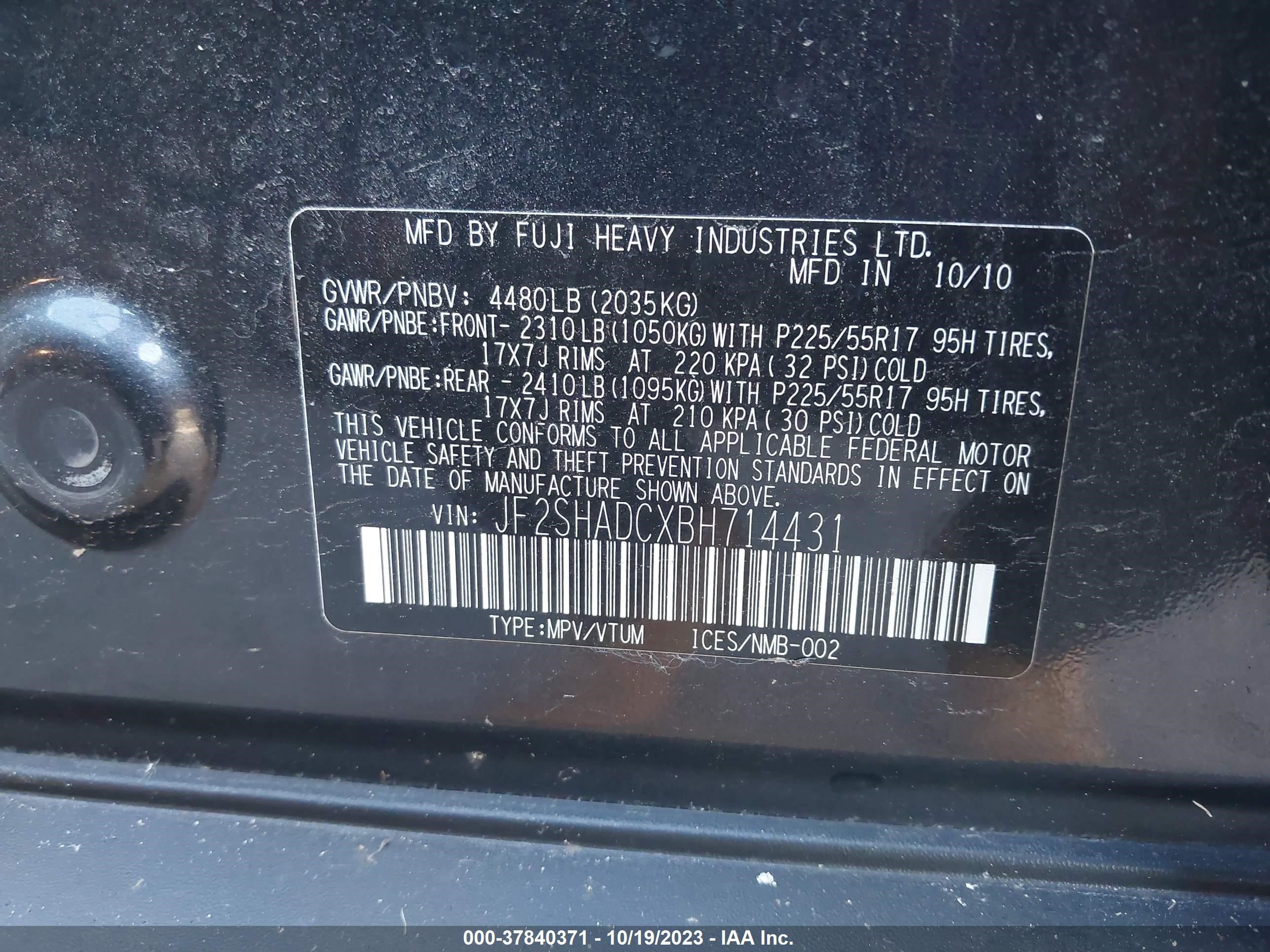 Photo 8 VIN: JF2SHADCXBH714431 - SUBARU FORESTER 