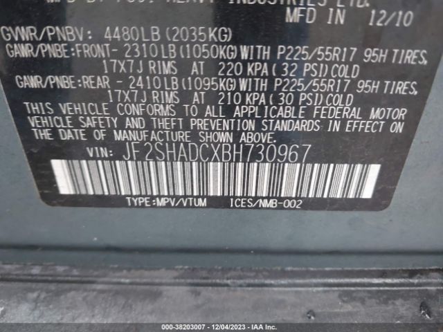 Photo 8 VIN: JF2SHADCXBH730967 - SUBARU FORESTER 