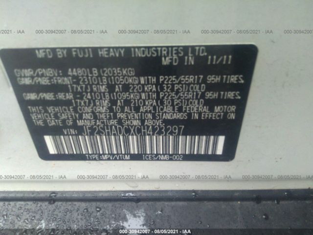 Photo 8 VIN: JF2SHADCXCH423297 - SUBARU FORESTER 