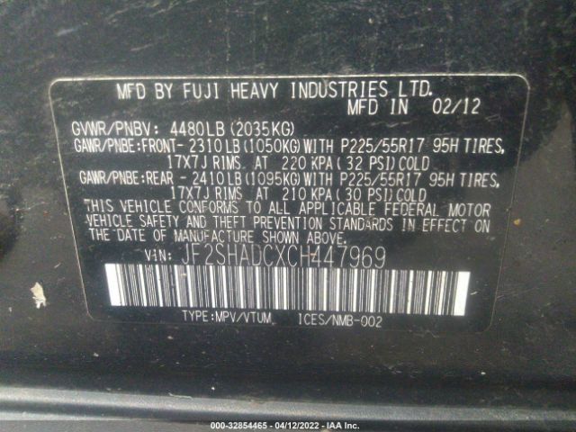 Photo 8 VIN: JF2SHADCXCH447969 - SUBARU FORESTER 