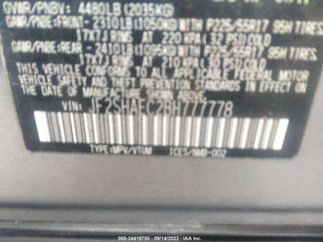 Photo 8 VIN: JF2SHAEC2BH777778 - SUBARU FORESTER 