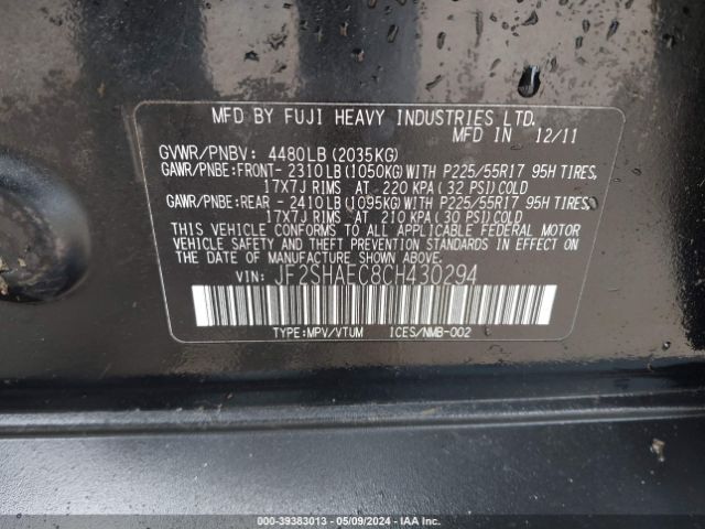 Photo 8 VIN: JF2SHAEC8CH430294 - SUBARU FORESTER 