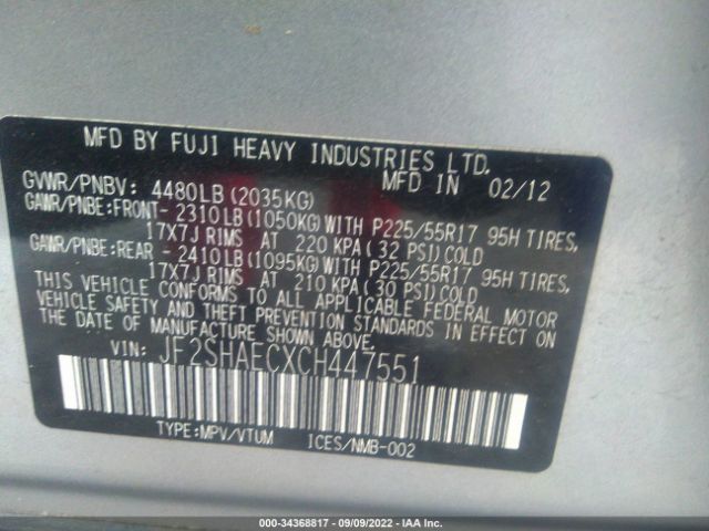 Photo 8 VIN: JF2SHAECXCH447551 - SUBARU FORESTER 