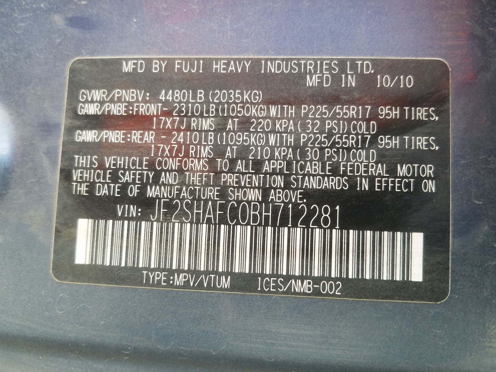 Photo 9 VIN: JF2SHAFC0BH712281 - SUBARU FORESTER 