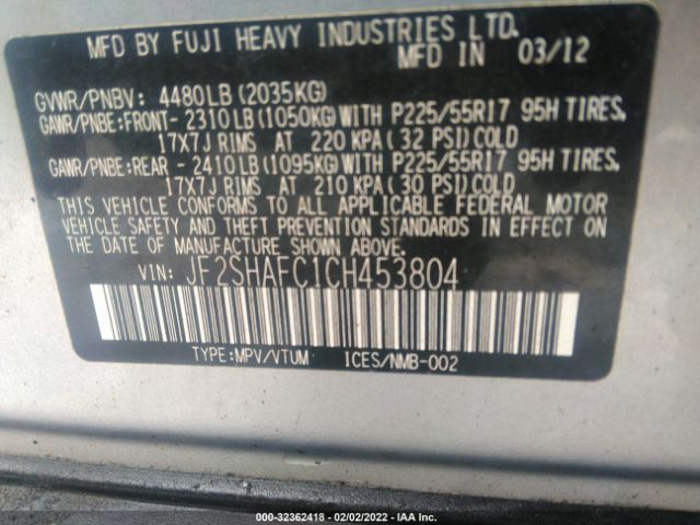 Photo 8 VIN: JF2SHAFC1CH453804 - SUBARU FORESTER 