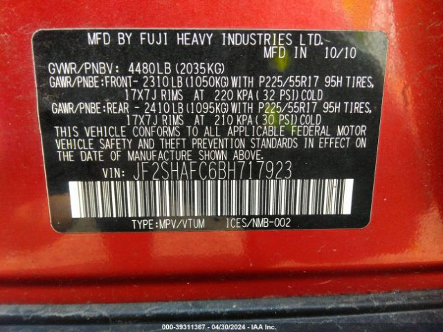 Photo 8 VIN: JF2SHAFC6BH717923 - SUBARU FORESTER 