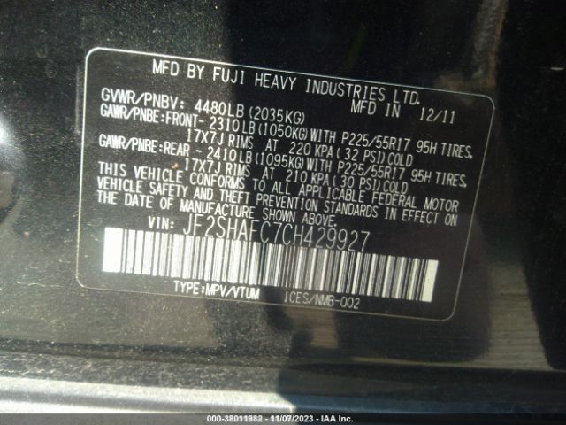 Photo 8 VIN: JF2SHAFC7CH429927 - SUBARU FORESTER 