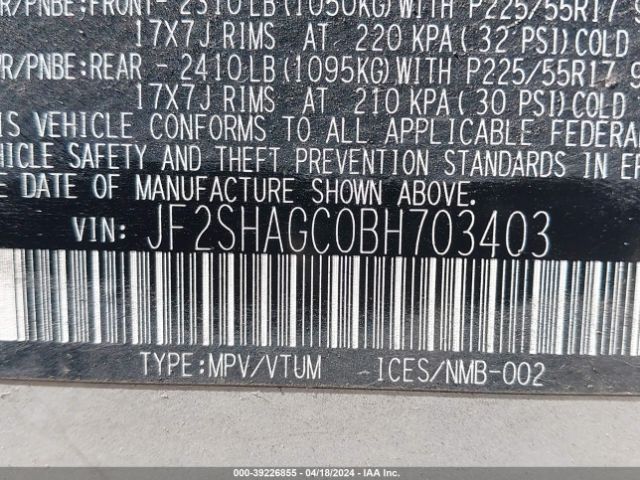 Photo 8 VIN: JF2SHAGC0BH703403 - SUBARU FORESTER 