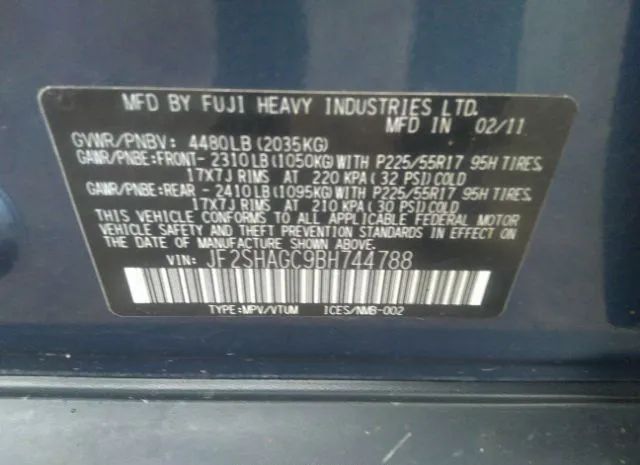 Photo 8 VIN: JF2SHAGC9BH744788 - SUBARU FORESTER 