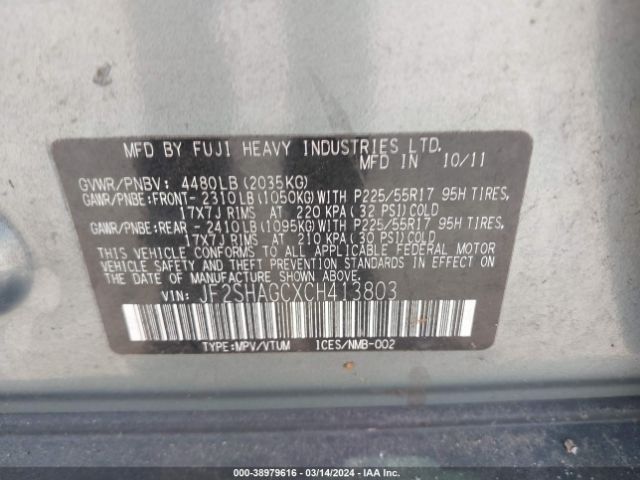 Photo 8 VIN: JF2SHAGCXCH413803 - SUBARU FORESTER 