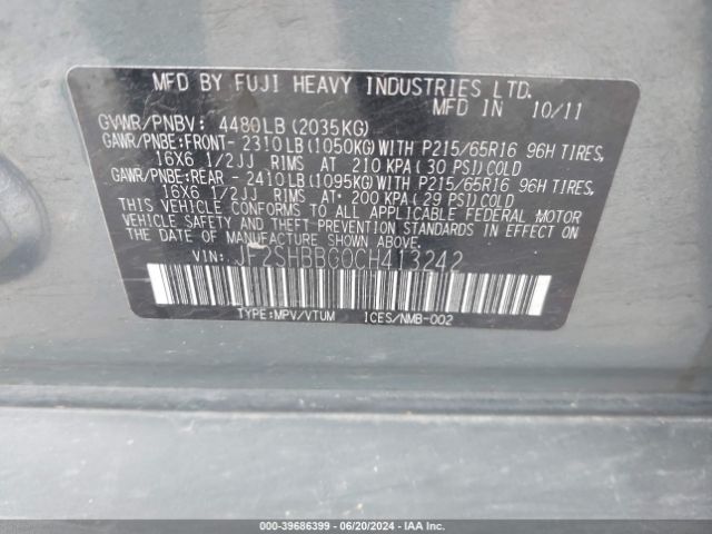 Photo 8 VIN: JF2SHBBC0CH413242 - SUBARU FORESTER 