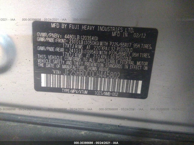 Photo 8 VIN: JF2SHBDC0CH445802 - SUBARU FORESTER 