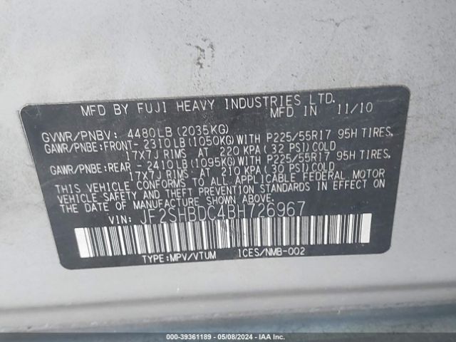 Photo 8 VIN: JF2SHBDC4BH726967 - SUBARU FORESTER 