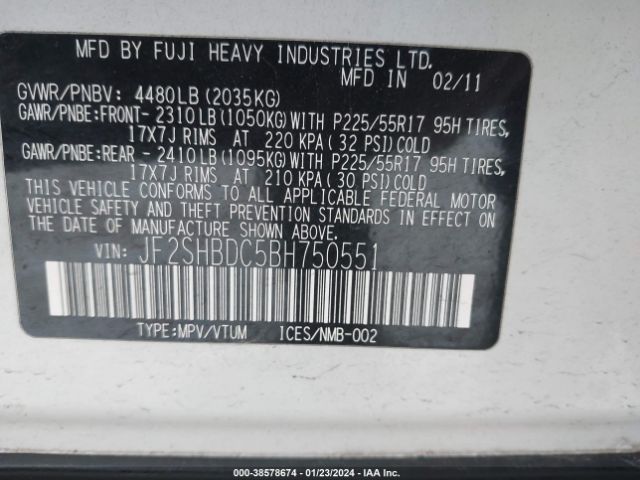 Photo 8 VIN: JF2SHBDC5BH750551 - SUBARU FORESTER 