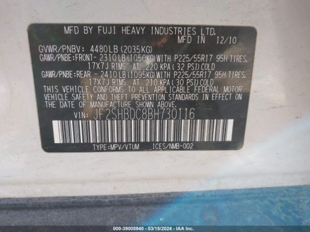 Photo 8 VIN: JF2SHBDC8BH730116 - SUBARU FORESTER 