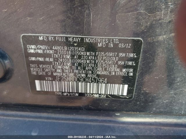 Photo 8 VIN: JF2SHBDC9CH457964 - SUBARU FORESTER 