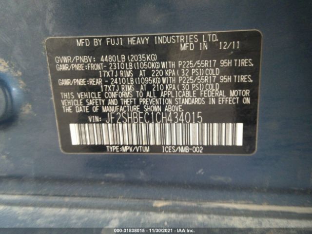 Photo 8 VIN: JF2SHBEC1CH434015 - SUBARU FORESTER 