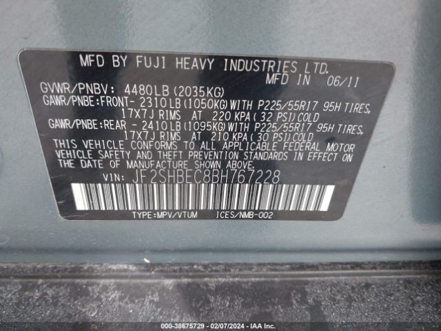 Photo 8 VIN: JF2SHBEC8BH767228 - SUBARU FORESTER 