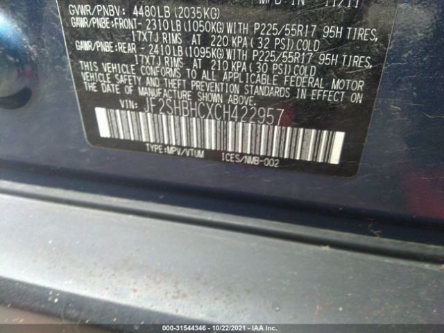 Photo 8 VIN: JF2SHBHCXCH422957 - SUBARU FORESTER 