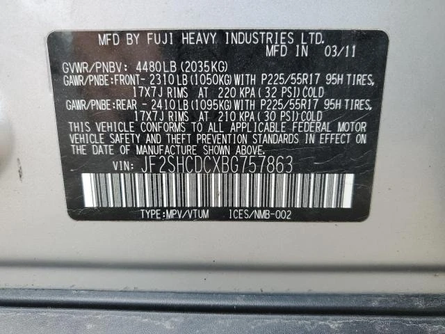 Photo 11 VIN: JF2SHCDCXBG757863 - SUBARU FORESTER 2 