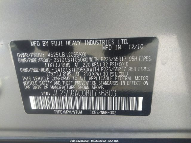 Photo 8 VIN: JF2SHGAC0BH736803 - SUBARU FORESTER 