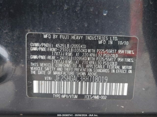 Photo 8 VIN: JF2SHGAC3BH718019 - SUBARU FORESTER 