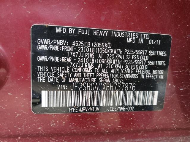 Photo 11 VIN: JF2SHGACXBH737876 - SUBARU FORESTER 