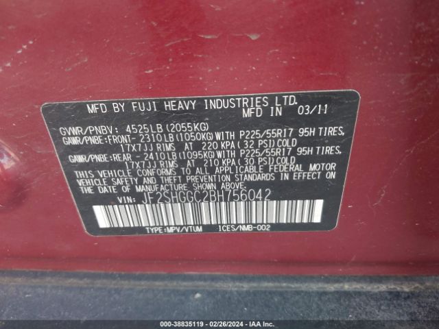 Photo 8 VIN: JF2SHGGC2BH756042 - SUBARU FORESTER 