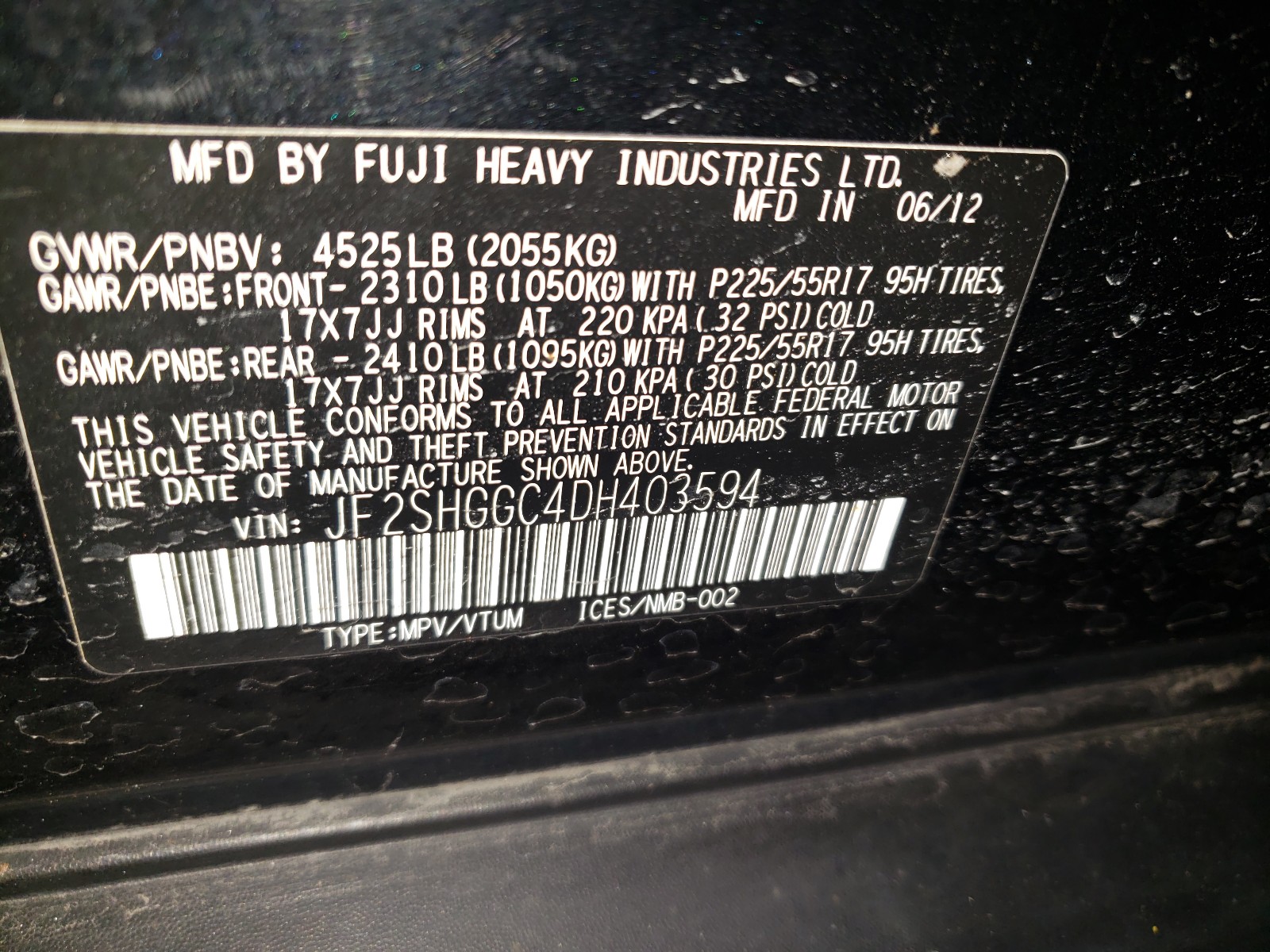 Photo 9 VIN: JF2SHGGC4DH403594 - SUBARU FORESTER T 