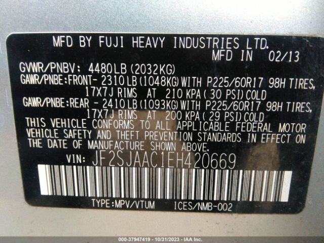 Photo 8 VIN: JF2SJAAC1EH420669 - SUBARU FORESTER 