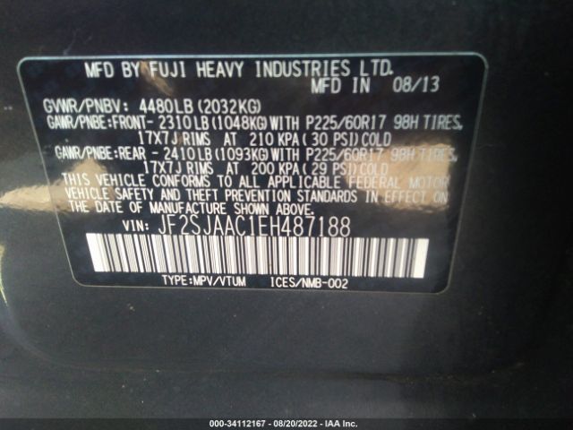 Photo 8 VIN: JF2SJAAC1EH487188 - SUBARU FORESTER 