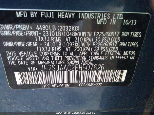 Photo 8 VIN: JF2SJAAC2EH507626 - SUBARU FORESTER 